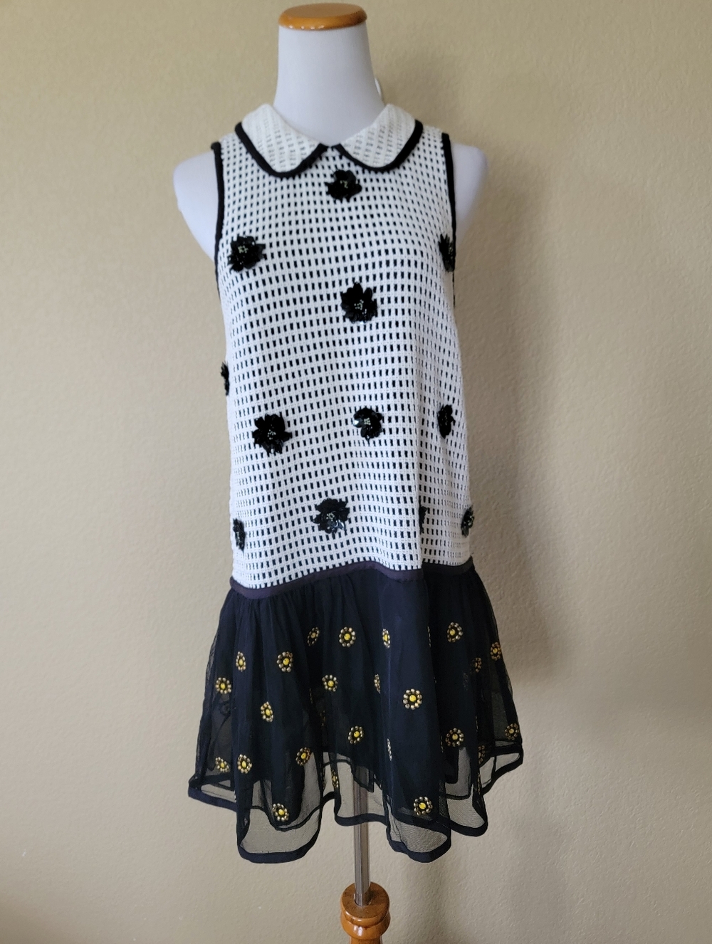 NWT Anthropologie Maeve Sleeveless Embellished Drop-Waist Mini Dress, Size M